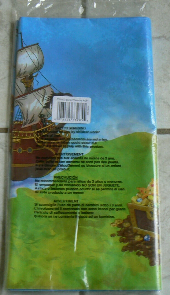 PIRATES! Treasure chest,54"x108"NIP,All Over Print Plastic Tablecover,Tablecloth - Image 2 of 2