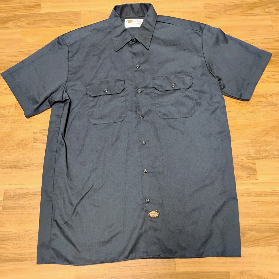 Camisa de Trabajo Dickies Para Hombres Manga Corta Talla L Mezcla de Algodón Dos Bolsillos Azul Marino NUEVA Foto 2 de 4