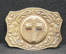 WA01120 VINTAGE  CROSS  RELIGIOUS ART BRASSTONE BELT BUCKLE