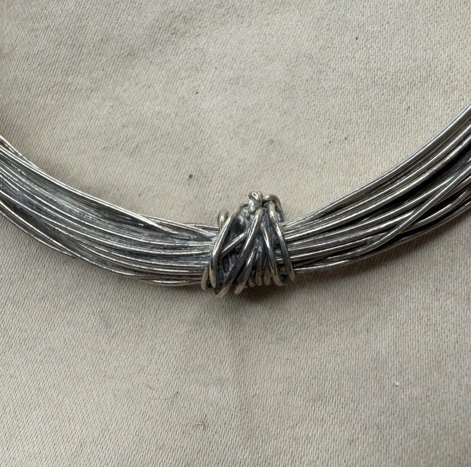 Multi Wire Bangle Bracelet Silver Tone Artisan Mo… - image 4