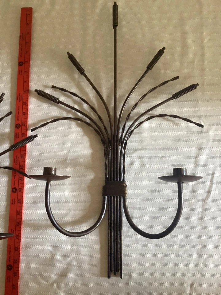 Par de Apliques Vela Trigo Hierro, 25"H, Tono Bronce, México Foto 2 de 4