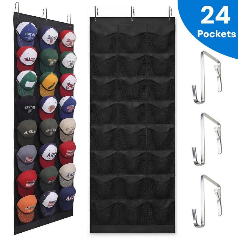 24 Hat Rack Organizer Baseball Holder Deep Storage Pockets Door Wall Caps Stand✅