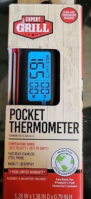 Expert Grill Digital Pocket Thermometer Fast Read Backlit LCD Stainless Probe