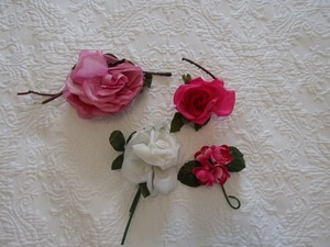 4 Vintage Millinery Hat Flowers Faux Silk Velvet Cotton Fuchia--Pink--White--#10