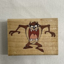 Vintage 1.75" x 2.5" Wood Looney Tunes 1997 Rubber Stamp Tasmanian Devil 018D