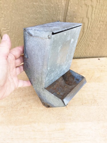 Galvanized Rabbit Feeder Salvaged Farm Metal Bin Dispenser Planter 8x5x3" Hangs