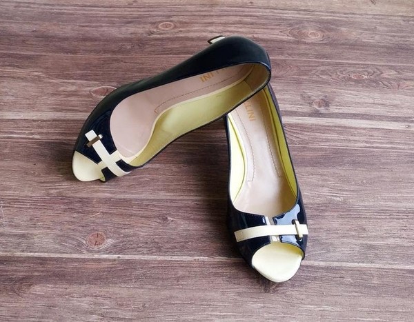 Women Pollini Heels Black Leather 38.5 #CGQY
