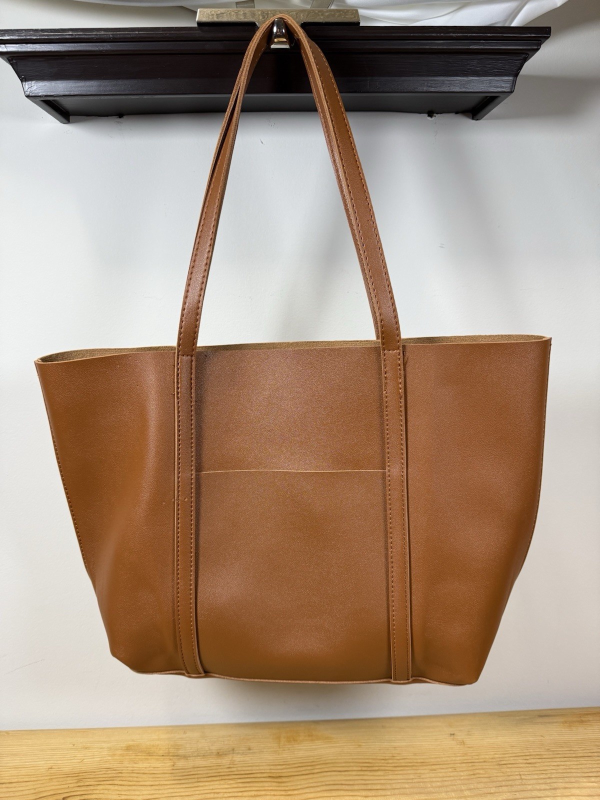 Henny Lev Tote Bag Cognac Brown Vegan Leather, Dual Top Handle