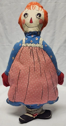 Vintage Raggedy Ann Cut and Sew Fabric Panel Pillow Doll Handmade 17" - product listing photo