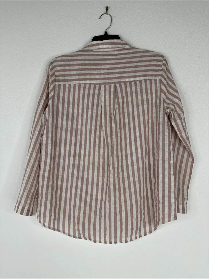 Top de terciopelo Graham Spencer manga 3/4 para mujer talla S blanco rosa a rayas NUEVO Foto 4 de 4