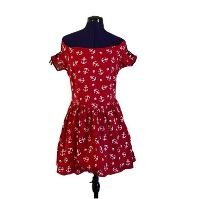 Hot Topic Red White Skull Nautical Anchor Short Sleeve Mini Dress Women s Medium