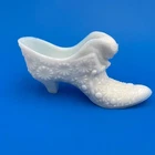 Vintage Milk Glass Shoe Slipper Vase Daisy Button Pattern Victorian Boot 6"