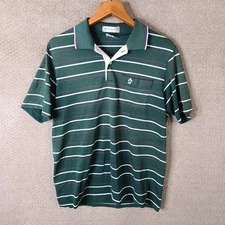 Vintage Munsingwear Shirt Mens Green Striped Polo Penguin Logo Short Sleeve