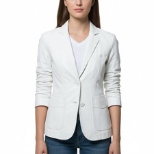 Image of Women Genuine Lambskin Leather Blazer Jacket Slim Fit Two Button White Coat | ZO