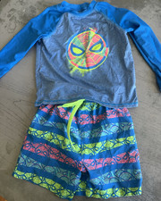 Marvel Spider-Man Boys M Long Sleeve Rash Guard  Board Shorts Swim Set