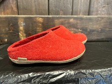 Glerups Slip on Red Wool Slipper With Natural Leather Bottom - EU Size 35