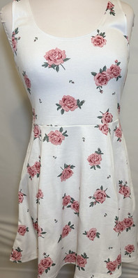 Divided Women's S White Pink Floral Scoop Neck Strappy Fit & Flare Short Dress