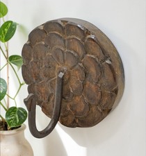 Vintage Wooden Flower Shape Hook Hanger Original Old Hand Carved