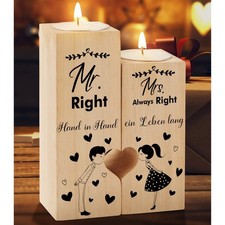 Hochzeit Kerzenhalter Herz Holz Geschenk Paar Tischdeko Teelichthalter