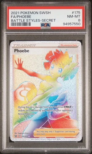 2021 POKEMON SWORD & SHIELD BATTLE STYLES SECRET #175 FULL ART/PHOEBE PSA 8