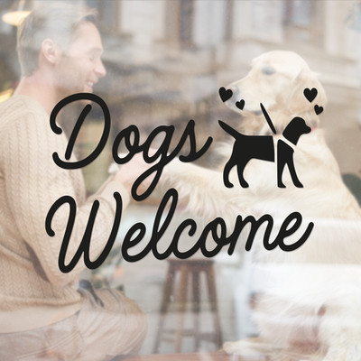 Dogs Welcome - Hund an der Leine: Haustierfreundlicher Geschäftsaufkleber, Kneipe Fensteraufkleber