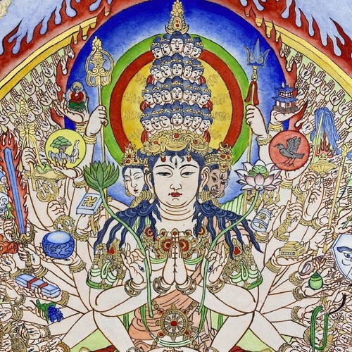 Japanese Hanging Scroll Thousand-Armed Kannon Mandala Hand-Painted on Paper - Picture 3 of 7
