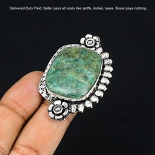 925 Sterling Silver Natural Azurite Malachite Stackable Flower Ring Jewelry US 6