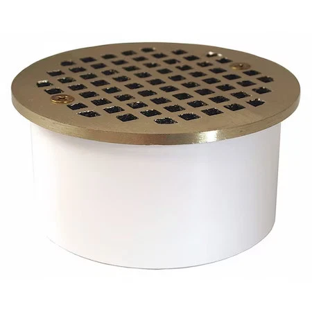 JONES STEPHENS D60140 Round PVC 4" Drain Base, 4-1/2" NB Strainer, PVC, Nickel - Picture 1 of 1