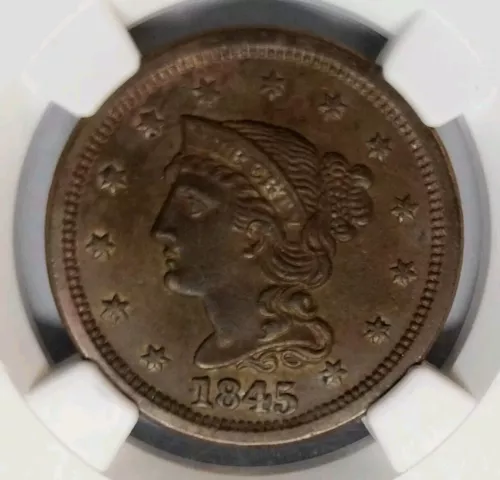 Choice 1845 Braided Hair Large Cent 1c NGC MS61 BN