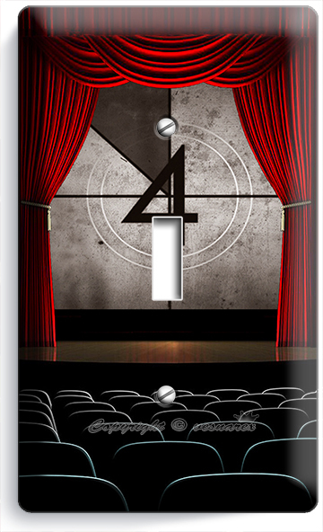 TV ROOM HOME MOVIE THEATER BIG SCREEN RED CURTAIN LIGHT SWITCH WALL PLATE OUTLET