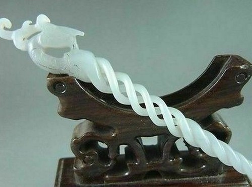Hairpin Stick Exquisite Chinese White Jade Hand Carving Phoenix Hair Accessories - Picture 6 of 9