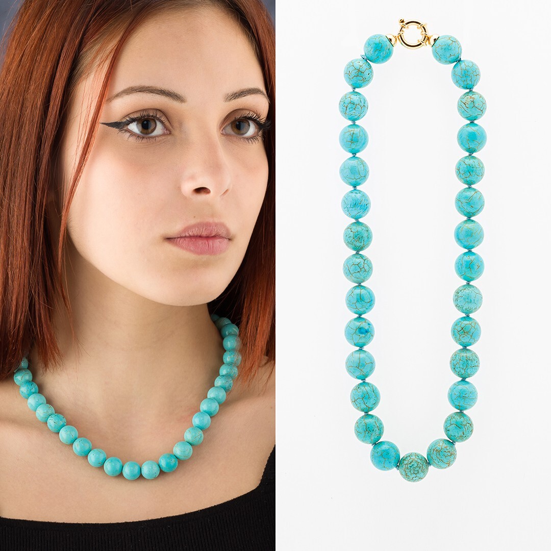 COAI Collana Donna In Argento 925 Con Ciondolo In Turchese Peruviano Naturale - Cuore, 40+5 Cm