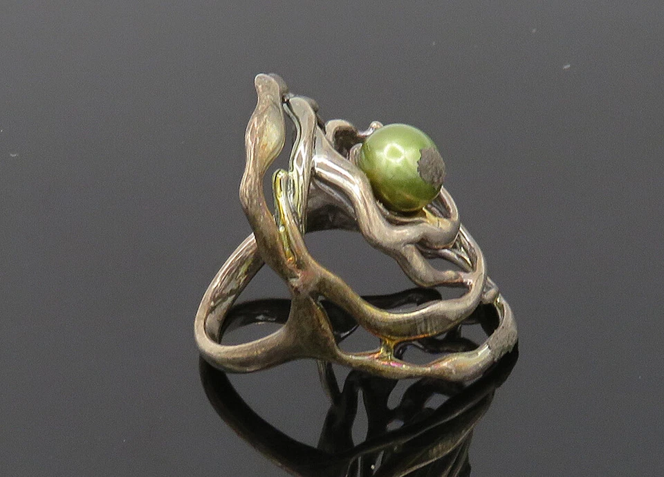 Anillo Hagit Gorali Israel Plata 925 Vintage Perla Verde Banda Talla 6.5 RG20596 Foto 4 de 4