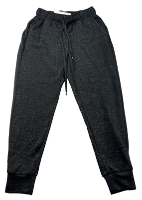 International Concept Joggers Womens Size XS Black Metallic Shinny Stretch NWOT