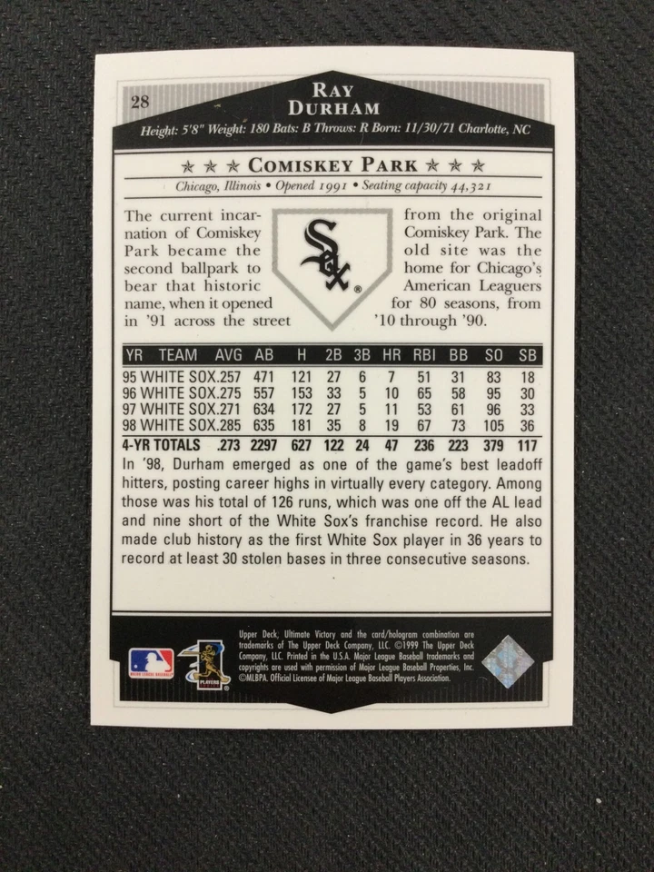 Ray Durham Parallel 1999 Upper Deck Ultimate Victory #28/100 Chicago White Sox Foto 2 de 2