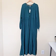 New! TIGERLILY Women's Green Cotton Blend Maxi Boho Lagenlook Dress Size 10