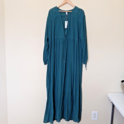 New! TIGERLILY Women's Green Cotton Blend Maxi Boho Lagenlook Dress Size 10  | eBay