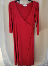 Of Mercer Wrap Dress Medium Red Bamboo Midi Jersey Knit Career Timeless 16187x