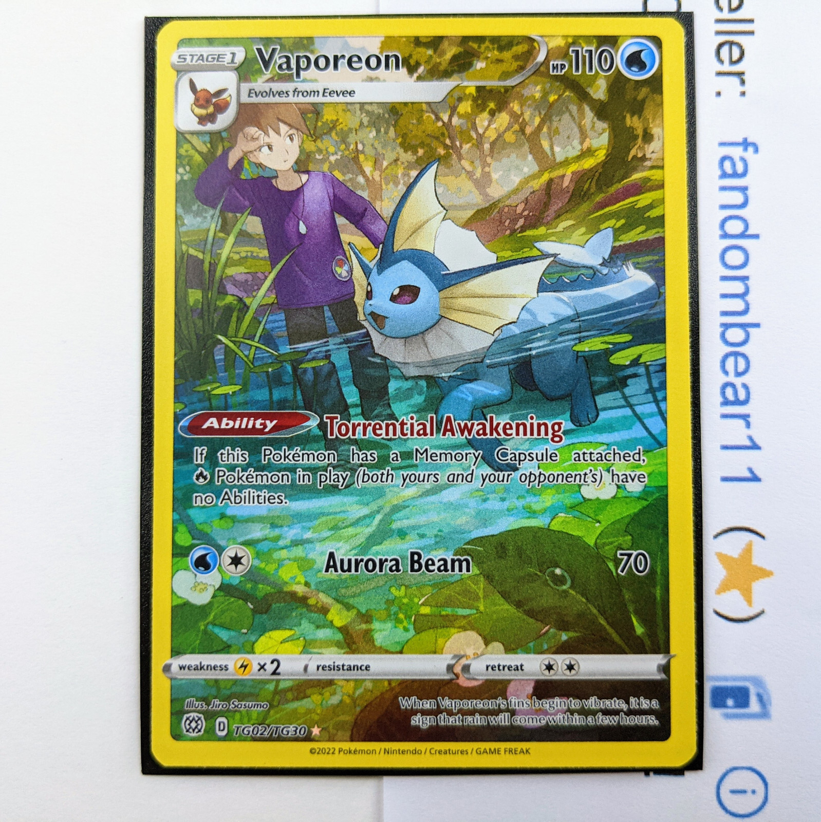 Vaporeon ULTRA RARE Trainers Gallery TG02/TG30 SWSH Brilliant Stars ...