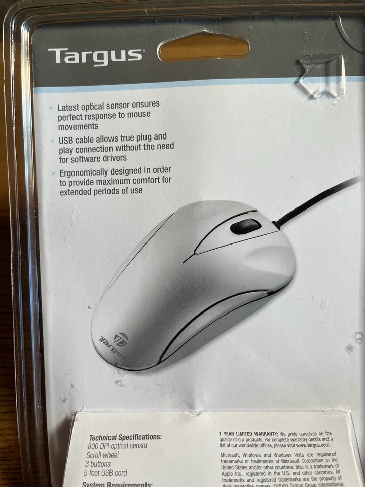 Targus Mouse  Optical USB Laptop Mouse Compact Travel New Sealed Case - Image 2 of 4