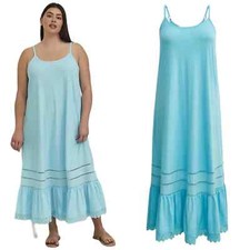 Torrid NWT Crochet Trim Maxi Dress Cover Up Slub Cotton Washed Turquoise Size 1X
