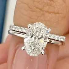 2.20Ct Oval Cut Lab Grown Diamond Engagement Bridal Ring Set In 14K White Gold