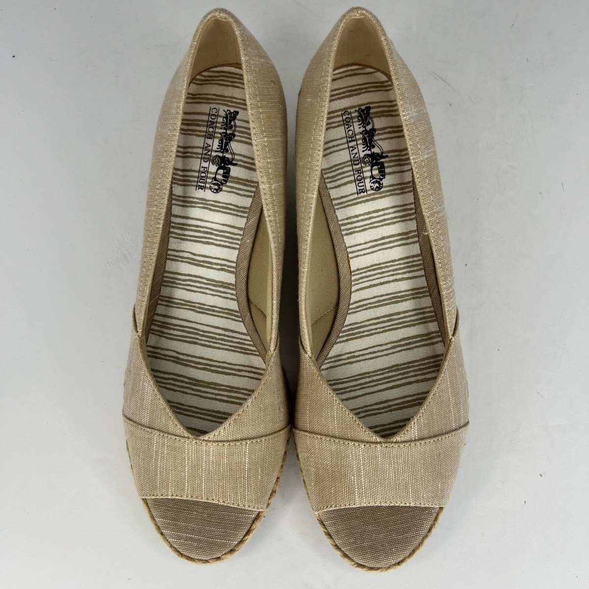 Coach and Four Womens Khaki Open Peep Toe Espadrille Canvas