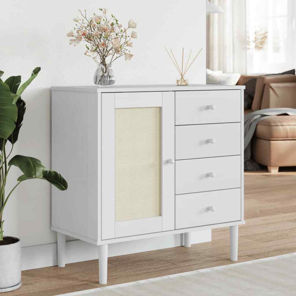 vidaXL Sideboard SENJA Rattan Look White 80x40x80 cm Solid Wood Pine