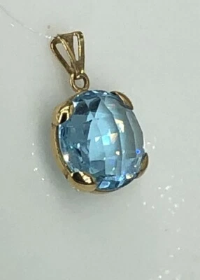 Pendentif Topaze Bleue Hydrothermale En Or Jaune 18kt - Photo 1/4