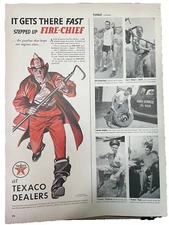1944 Texaco Fire-Chief print ad Gasoline Vtg Fantastic Graphic Firefighter WWII