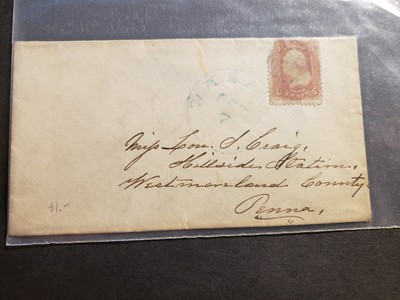 1860's HILLSIDE STATION, WESTMORELAND County, PA Postal History Cover #65