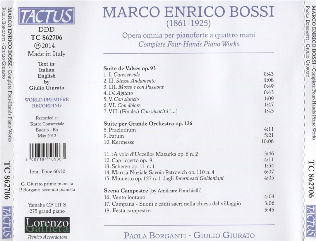Marco Enrico Bossi Complete Four-Hand Piano Works by Paola Borganti and Giulio Giurato