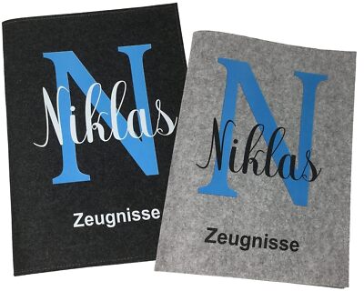 Zeugnismappe mit Namen aus Filz - Personalisierte Zeugnisordner - Blau Junge