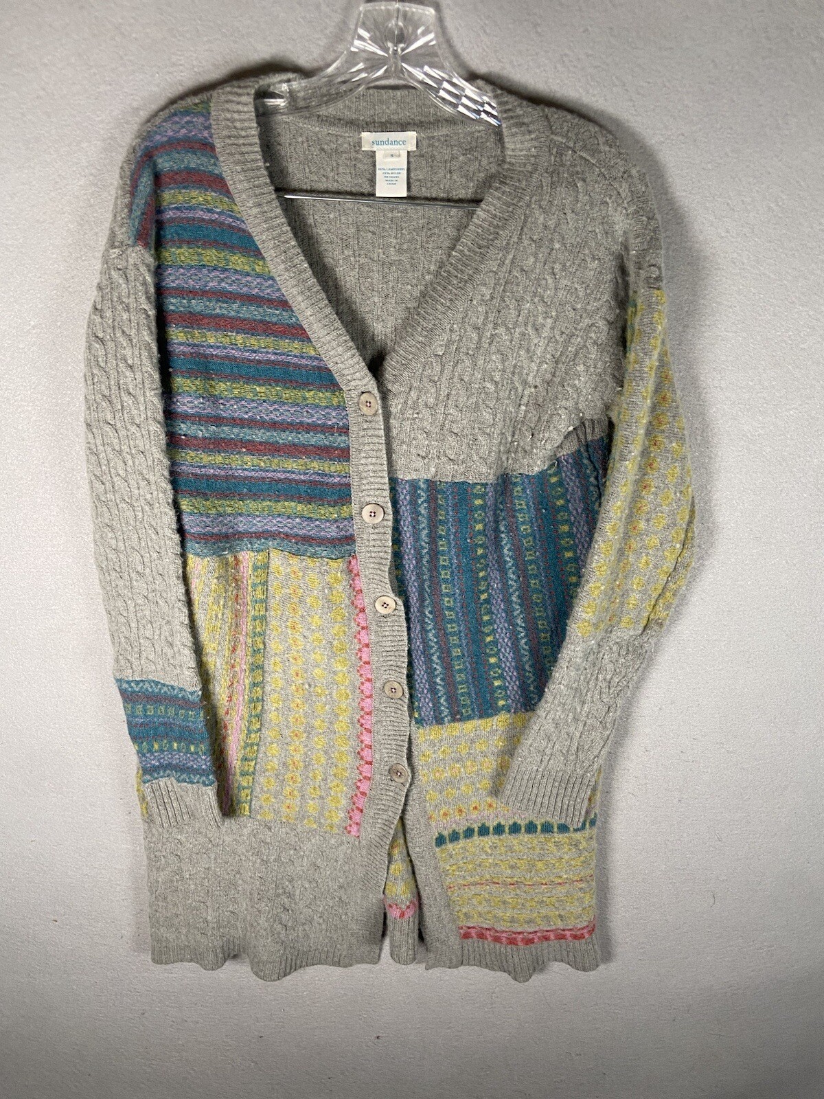 Sundance lambswool patchwork duster cardigan swea… - image 1